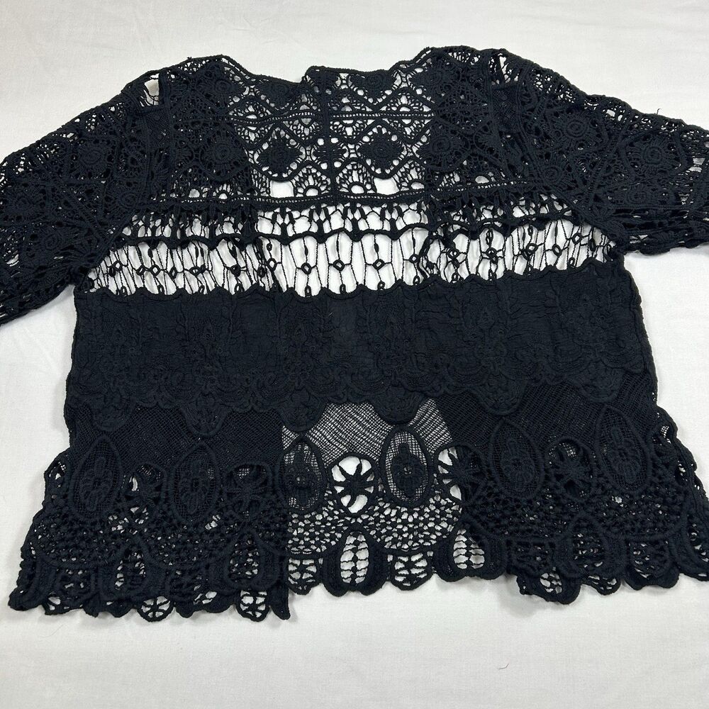 Kate & Mallory Crochet Shrug Top Open Front 3/4 Sleeve Gothic Romantic Victorian - Picture 11 of 12